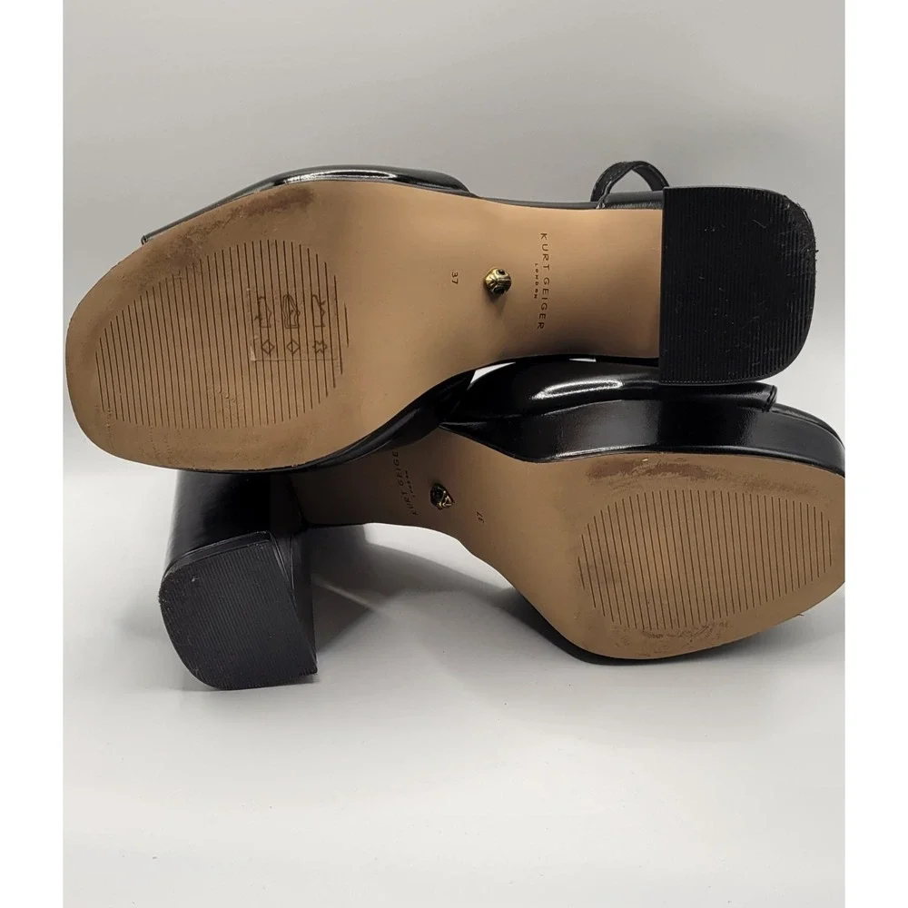 Kurt Geiger London Black Leather Platform Ankle Strap Rhinestone Sandals 37